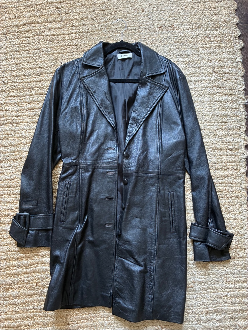 Danielle Guizio Black Leather Trench Coat